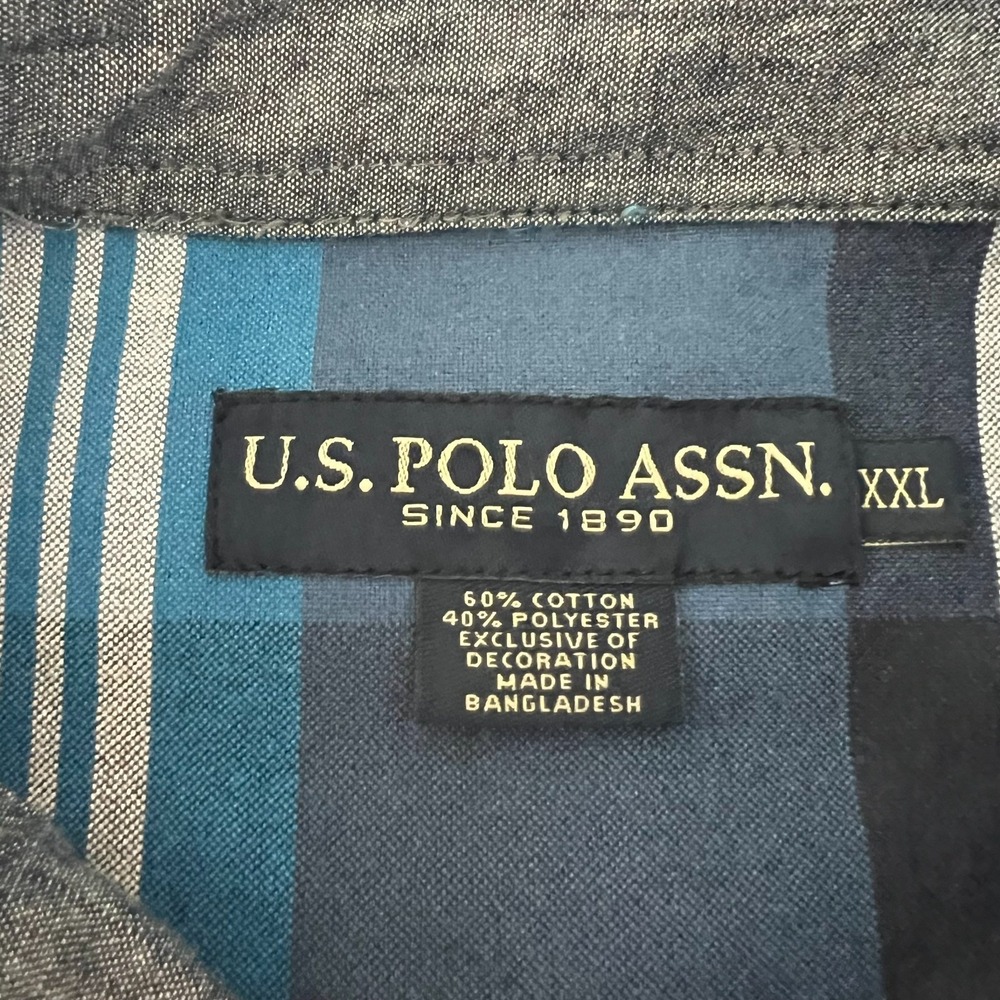 US POLO ASSN Blue Plaid Long Sleeve Shirt Men's Size XXL 2XL Button Down Pony - Picture 4 of 13
